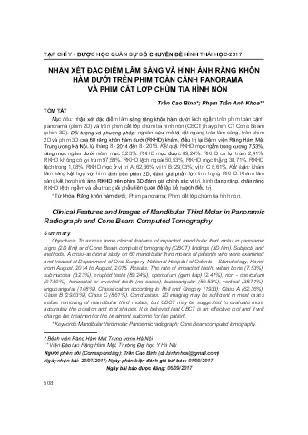 Nhận xét đặc điểm lâm sàng và hình ảnh răng khôn hàm dưới trên phim toàn cảnh panorama và phim cắt lớp chùm tia hình nón
