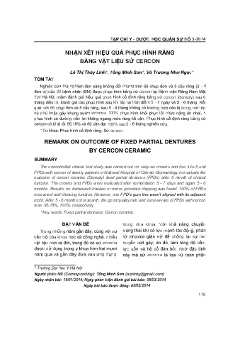 Nhận xét hiệu quả phục hình răng bằng vật liệu sứ cercon