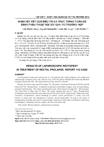 Nhận xét kết quả điều trị sa trực tràng toàn bộ bằng phẫu thuật nội soi qua 112 trường hợp