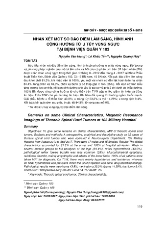 Nhận xét một số đặc điểm lâm sàng, hình ảnh cộng hưởng từ u tủy vùng ngực tại bệnh viện quân y 103