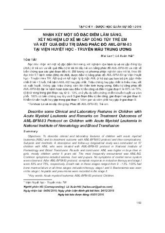 Nhận xét một số đặc điểm lâm sàng, xét nghiệm lơ xê mi cấp dòng tủy trẻ em và kết quả điều trị bằng phác đồ aml - bfm - 83 tại viện huyết học - Truyền máu trung ương