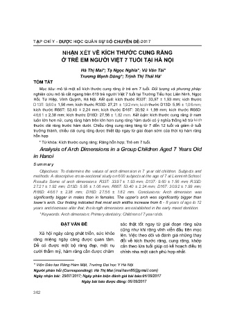 Nhận xét về kích thước cung răng ở trẻ em người việt 7 tuổi tại Hà Nội