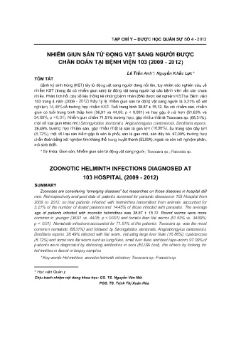Nhiễm giun sán từ động vật sang người được chẩn đoán tại bệnh viện 103 (2009 - 2012)