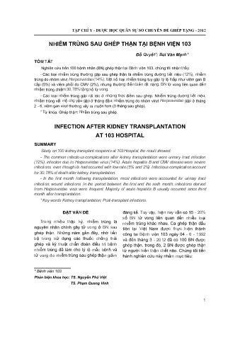 Nhiễm trùng sau ghép thận tại bệnh viện 103