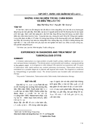 Những kinh nghiệm trong chẩn đoán và điều trị lao tai