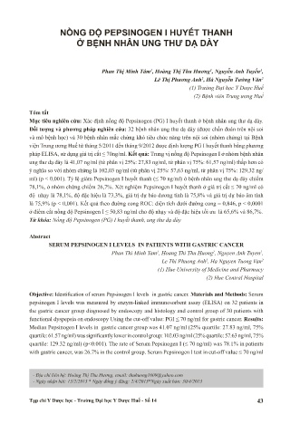 Nồng độ pepsinogen I huyết thanh ở bệnh nhân ung thư dạ dày