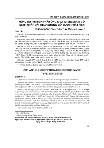 Nồng độ protein phản ứng c và interleukin 6 ở bệnh nhân đái tháo đường mới được phát hiện