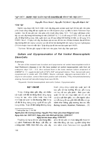 Nuôi cấy và bảo quản đông lạnh tế bào gốc trung mô não bụng chuột