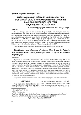 Phân loại và đặc điểm các nhánh chính của động mạch chậu trong ở bệnh nhân tăng sinh lành tính tuyến tiền liệt trên chụp mạch số hóa xóa nền