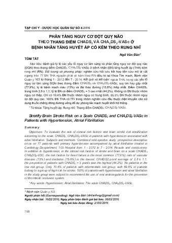 Phân tầng nguy cơ đột quỵ não theo thang điểm Chads2 và Cha2ds2 - vasc ở bệnh nhân tăng huyết áp có kèm theo rung nhĩ