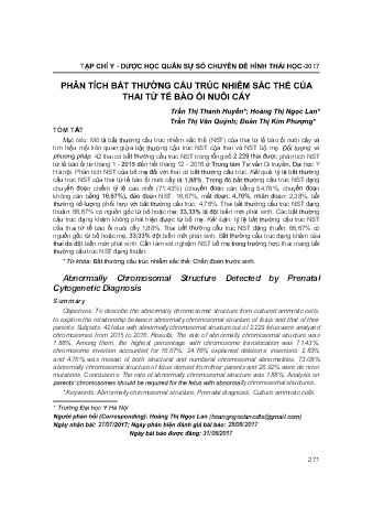 Phân tích bất thường cấu trúc nhiễm sắc thể của thai từ tế bào ối nuôi cấy