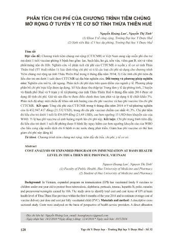 Phân tích chi phí của chương trình tiêm chủng mở rộng ở tuyến y tế cơ sở tỉnh Thừa Thiên Huế