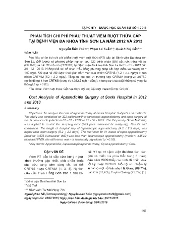 Phân tích chi phí phẫu thuật viêm ruột thừa cấp tại bệnh viện đa khoa tỉnh Sơn La năm 2012 và 2013
