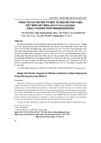 Phân tích di truyền từ một tế bào để phát hiện đột biến gây bệnh Beta - Thalassemia bằng phương pháp minisequencing