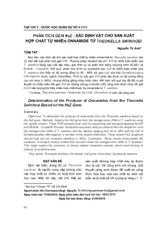 Phân tích gen ftsz - Xác định vật chủ sản xuất hợp chất tự nhiên onnamide từ theonella swinhoei