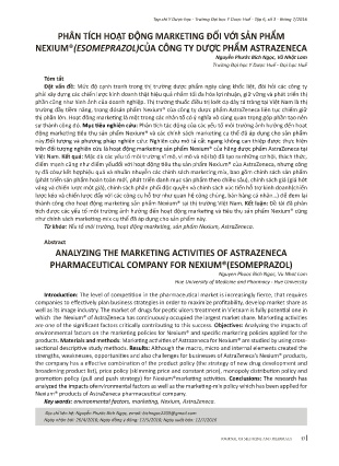 Phân tích hoạt động marketing đối với sản phẩm nexium® (esomeprazol )của công ty dược phẩm astrazeneca