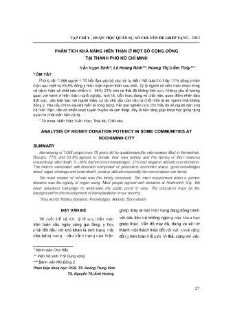 Phân tích khả năng hiến thận ở một số cộng đồng tại Thành phố Hồ Chí Minh