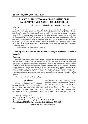 Phân tích thực trạng sử dụng kháng sinh tại bệnh viện Việt Nam - Thụy điển Uông Bí