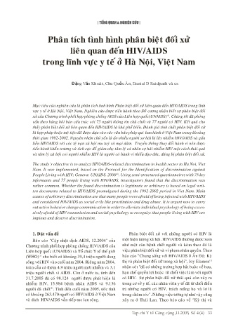 Phân tích tình hình phân biệt đối xử liên quan đến HIV/AIDS trong lĩnh vực y tế ở Hà Nội, Việt Nam