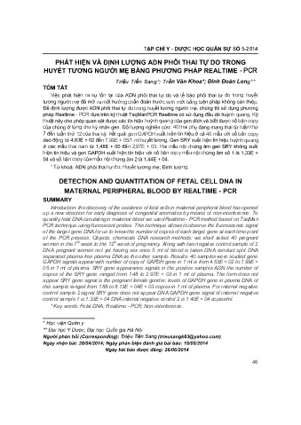 Phát hiện và định lượng ADN phôi thai tự do trong huyết tương người mẹ bằng phương pháp realtime - Pcr