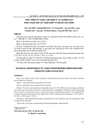 Phát triển kỹ thuật làm giảm tỷ lệ tai biến của phẫu thuật mở lấy thận ghép từ người cho sống