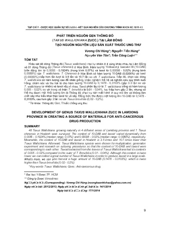 Phát triển nguồn gen thông đỏ (taxus wallichiana zucc.) tại Lâm Đồng tạo nguồn nguyên liệu sản xuất thuốc ung thư