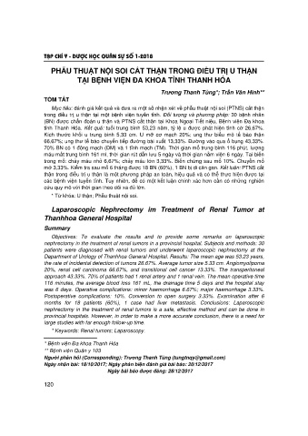 Phẫu thuật nội soi cắt thận trong điều trị u thận tại bệnh viện đa khoa tỉnh Thanh Hóa