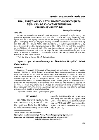 Phẫu thuật nội soi cắt u tuyến thượng thận tại bệnh viện đa khoa tỉnh Thanh Hóa: Kinh nghiệm bước đầu