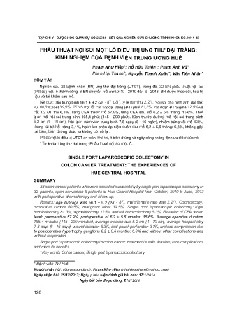 Phẫu thuật nội soi một lỗ điều trị ung thư đại tràng: Kinh nghiệm của bệnh viện trung ương Huế