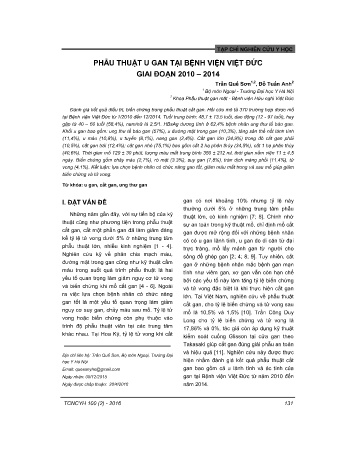 Phẫu thuật u gan tại bệnh viện Việt Đức giai đoạn 2010 - 2014