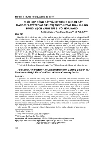 Phối hợp bóng cắt và hệ thống khoan cắt mảng vữa xơ trong điều trị tổn thương thân chung động mạch vành tim bị vôi hóa nặng