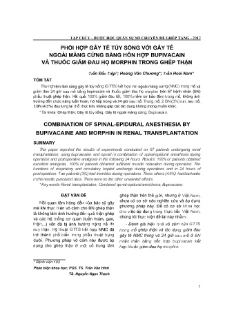 Phối hợp gây tê tủy sống với gây tê ngoài màng cứng bằng hỗn hợp bupivacain và thuốc giảm đau họ morphin trong ghép thận