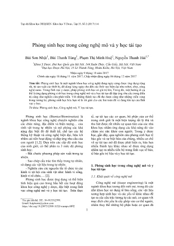 Phỏng sinh học trong công nghệ mô và y học tái tạo