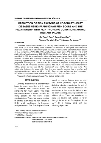 Prediction of risk factors of coronary heart diseases using framingham risk score and the relationship with fight working conditions among military pilots