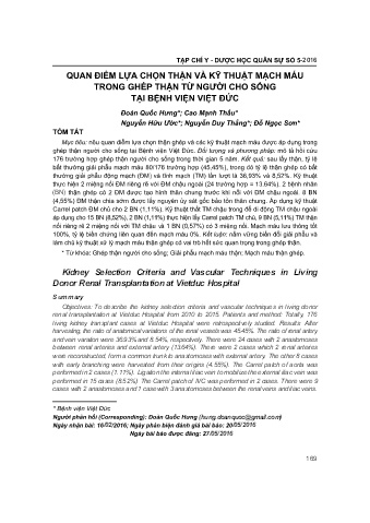 Quan điểm lựa chọn thận và kỹ thuật mạch máu trong ghép thận từ người cho sống tại bệnh viện Việt Đức