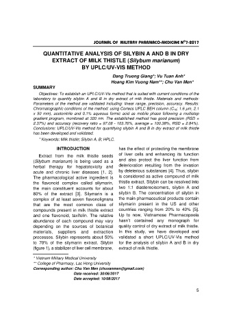 Quantitative analysis of silybin A and B in dry extract of milk thistle (silybum marianum) by uplc / uv - vis method
