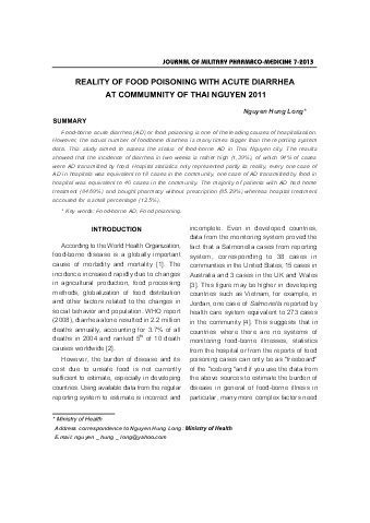 Reality of food poisoning with acute diarrhea at commumnity of Thai Nguyen 2011
