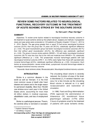 Review some factors related to neurological functional recovery outcome in the treatment of acute ischemic stroke by the solitaire device