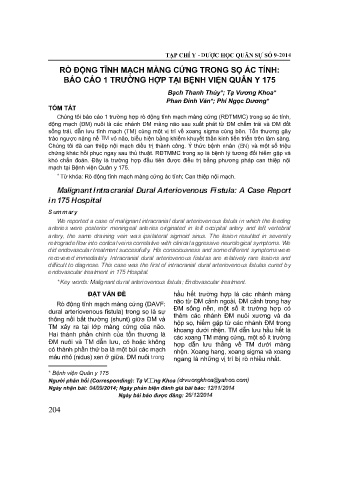 Rò động tĩnh mạch màng cứng trong sọ ác tính: Báo cáo 1 trường hợp tại bệnh viện Quân Y 175