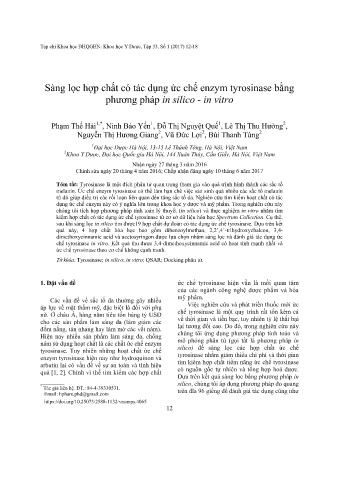 Sàng lọc hợp chất có tác dụng ức chế enzym tyrosinase bằng phương pháp in silico - In vitro