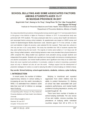 School bullying and some associated factors among students aged 13 - 17 in nghean province in 2017
