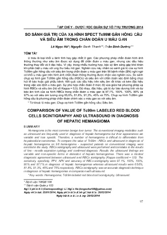 So sánh giá trị của xạ hình spect tc99m gắn hồng cầu và siêu âm trong chẩn đoán u máu gan