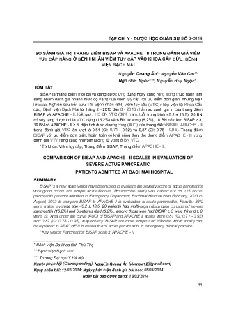 So sánh giá trị thang điểm bisap và apache - Ii trong đánh giá viêm tụy cấp nặng ở bệnh nhân viêm tụy cấp vào khoa cấp cứu, bệnh viện Bạch Mai