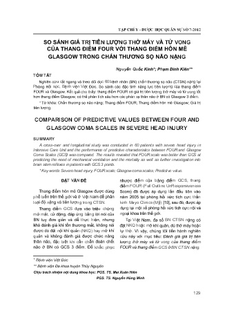 So sánh giá trị tiên lượng thở máy và tử vong của thang điểm four với thang điểm hôn mê glasgow trong chấn thương sọ não nặng