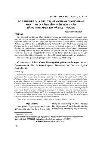 So sánh kết quả điều trị viêm quanh cuống răng mạn tính ở răng vĩnh viễn một chân bằng protaper tay và file thường