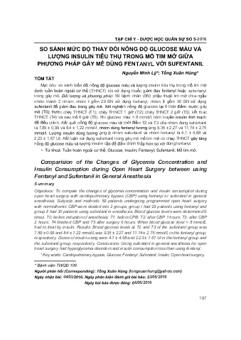 So sánh mức độ thay đổi nông độ glucose máu và lượng insulin tiêu thụ trong mổ tim mở giữa phương pháp gây mê dùng fentanyl với sufentanil
