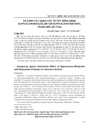 So sánh tác dụng gây tê tủy sống bằng bupivacain - midazolam với bupivacain-fentanyl trong mổ lấy thai