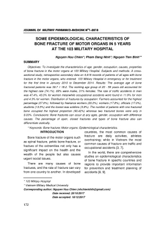 Some epidemiological characteristics of bone fracture of motor organs in 5 years at the 103 military hospital