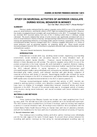 Study on neuronal activities of anterior cingulate during social behavior in monkey