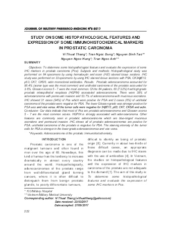 Study on some histopathological features and expression of some immunohistochemical markers in prostatic carcinoma